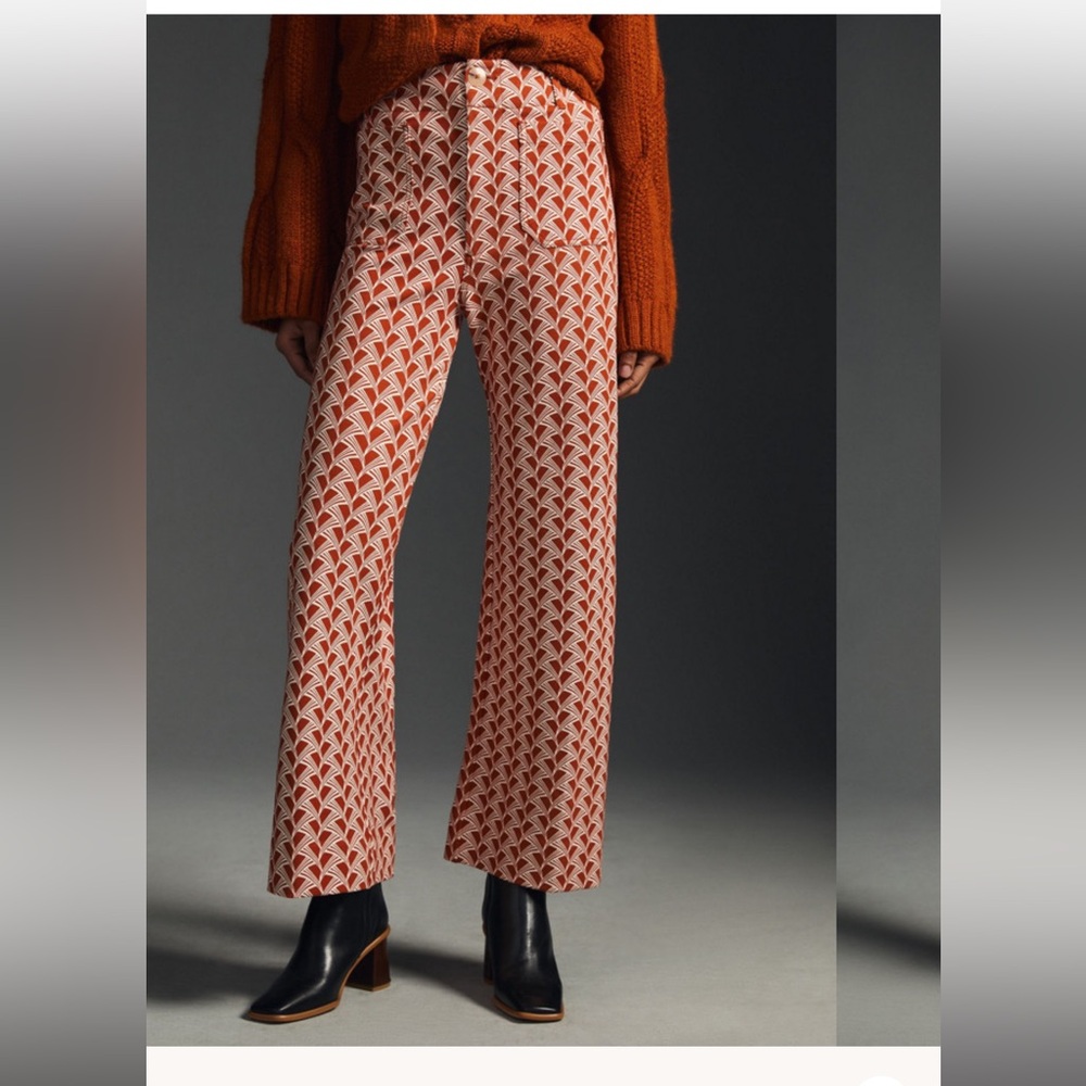 Maeve Rust & Cream Patterned Ankle Cropped Pants